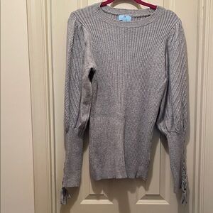 CeCe Light Gray Ribbed Women's Sweater